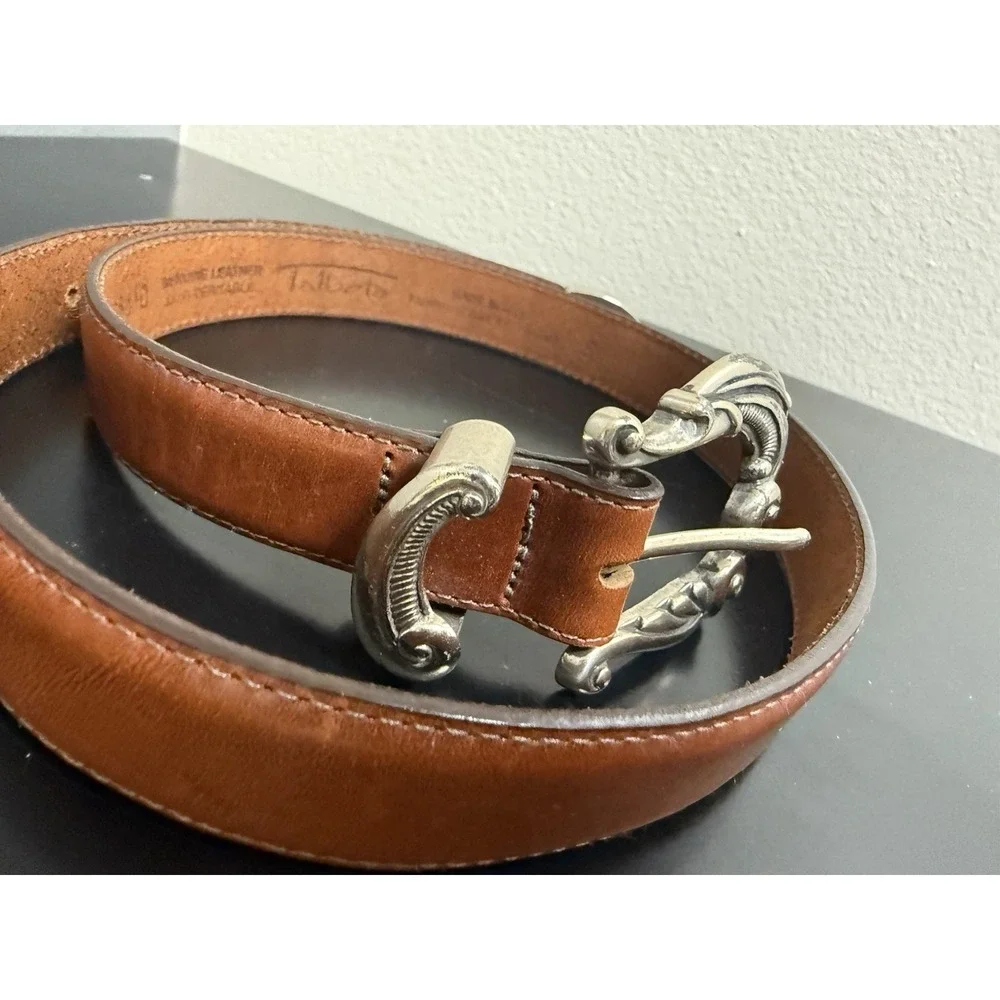 Talbots Brown Leather Belt Western Buckle Gardening Charms Small USA Made 32